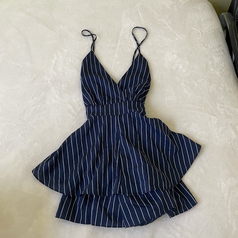 LULUS BLUE STRIPE ROMPER